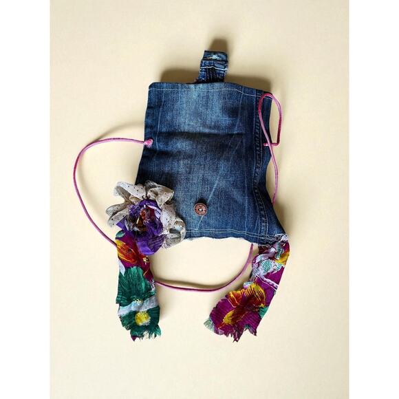 Vintage Y2K Handmade Denim Purse | Upcycled Floral Scrap DIY Patch Bag | Small - Picture 3 of 6